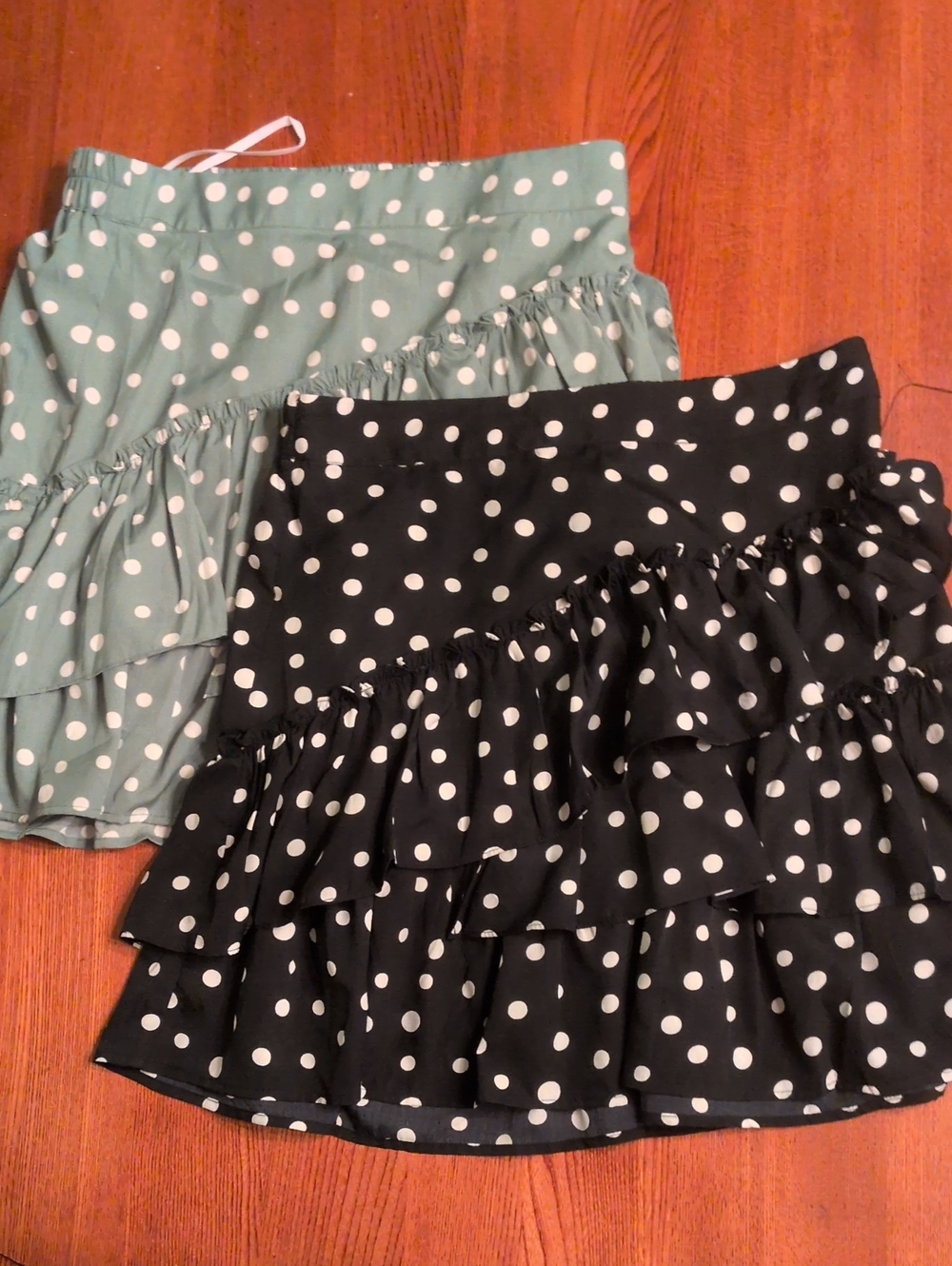 Polka Dot Ruffle Mini Skirts - Black and Mint, Size Medium